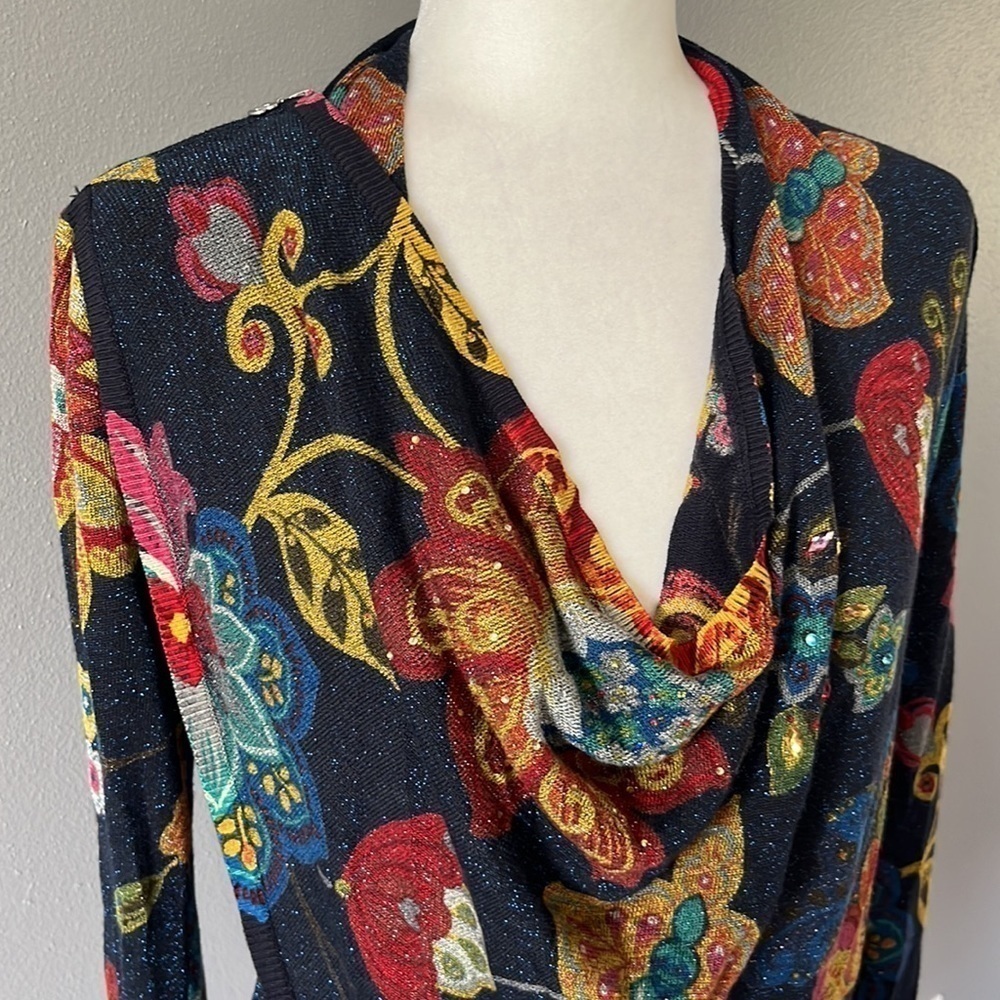 Desigual Black Cowl Neck Sweater with Metallic Shimmer, Gem and Zipper Details - Picture 2 of 12